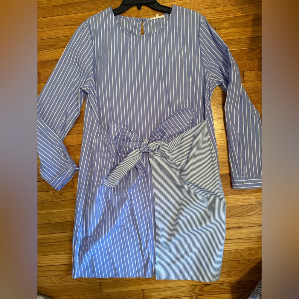 Blue Striped Tie-Front Dress Shirt